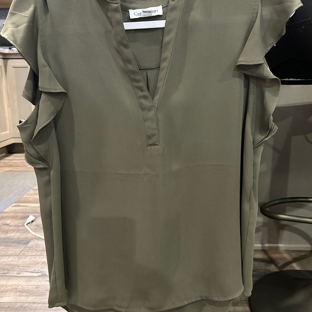 Calvin Klein Green Ruffled Sleeveless Blouse
